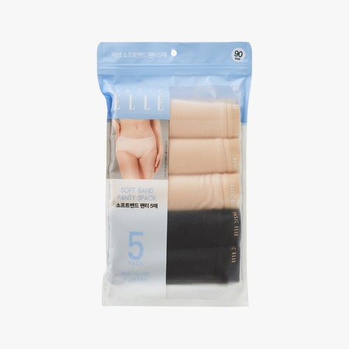 멀티색상/90 베이직엘르 여성 소프트밴드 팬티 (5입)