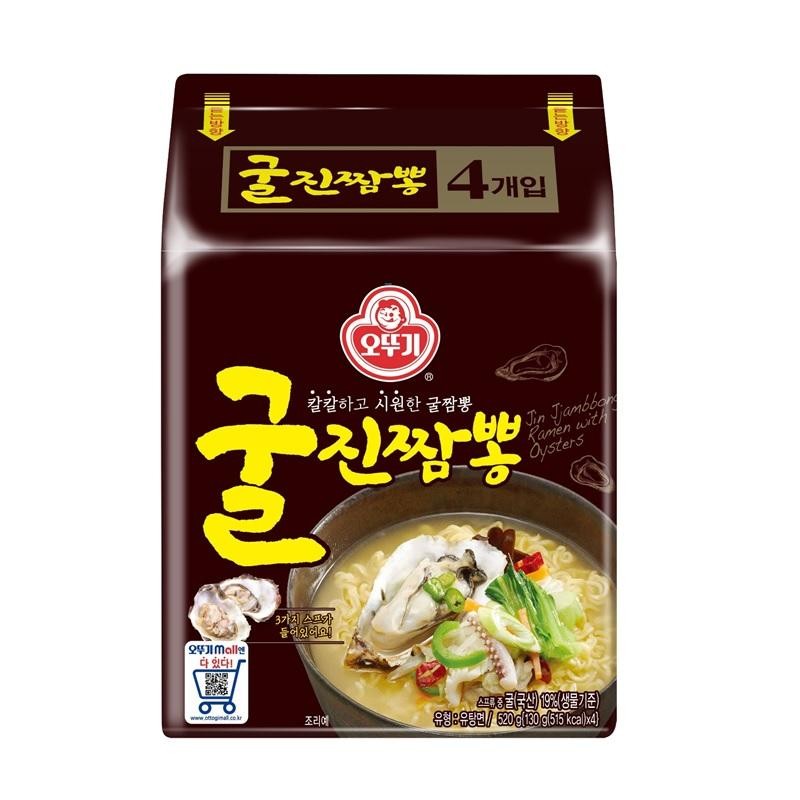 Oyster Jin Jjamppong 4-Pack Ottogi® Spicy and refreshing oyster jjamppong, Jin Jjamppong Oyster Tin Tjambbon Ramen with Oysters. Contains 3 types of soup packets!! Everything is at Ottogi Mall!! www.oftogimal.co.kr Cooking Instructions: Soup Type, Medium Oysters (Domestic) 19% (Fresh Standard) Type: Fried Noodles / 520g (130g (515 kcal x 4))
