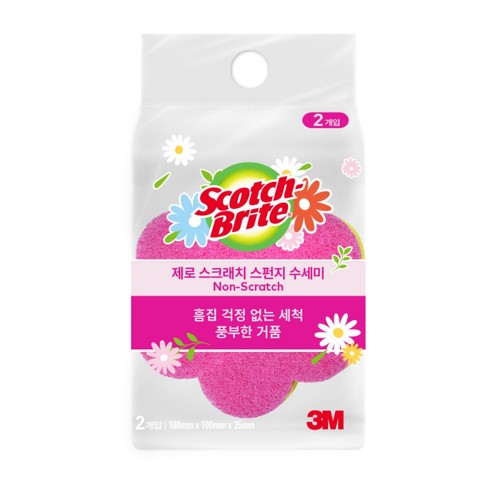 3M 플라워 제로스크레치 수세미 (핑크) (2입)