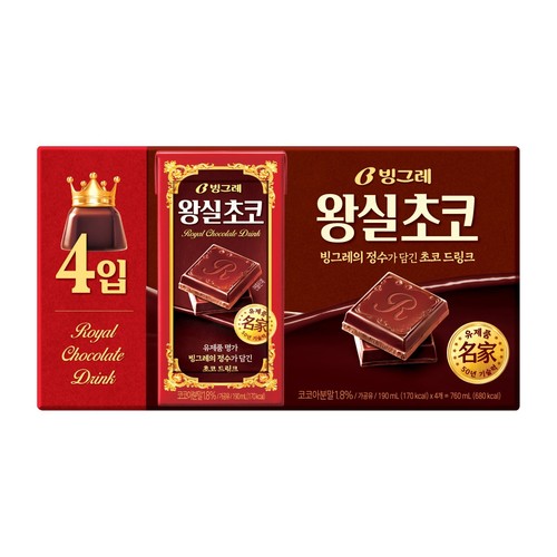 빙그레 왕실초코 우유 (190ML*4)