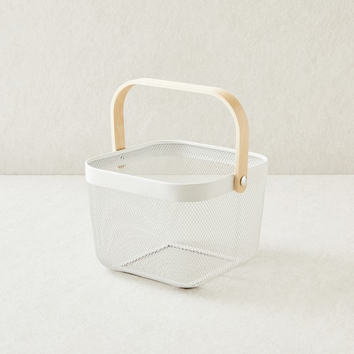 오늘좋은 메탈 메쉬 우드 핸들 바스켓 (정사각) (26*26*29.5CM)