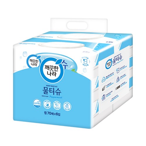 깨끗한나라 페퍼민트 물티슈 (캡형) (70매*6입)