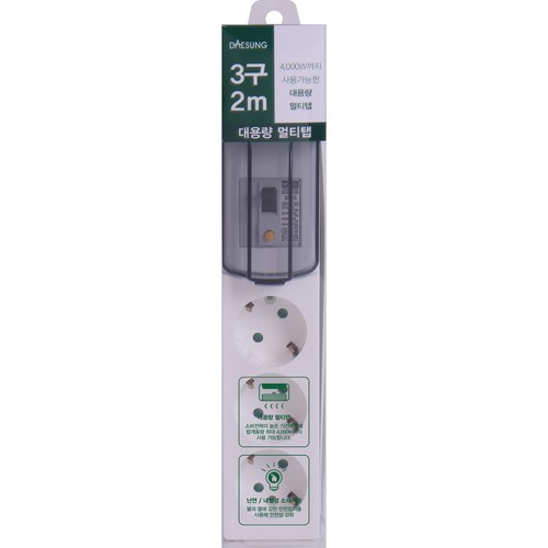 대성 대용량 멀티탭 3구(2M) 화이트 (AC 16A 250V)
