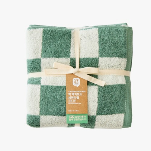 오늘좋은 빅 체커보드 세면타월 3P (그린) (40*80CM)