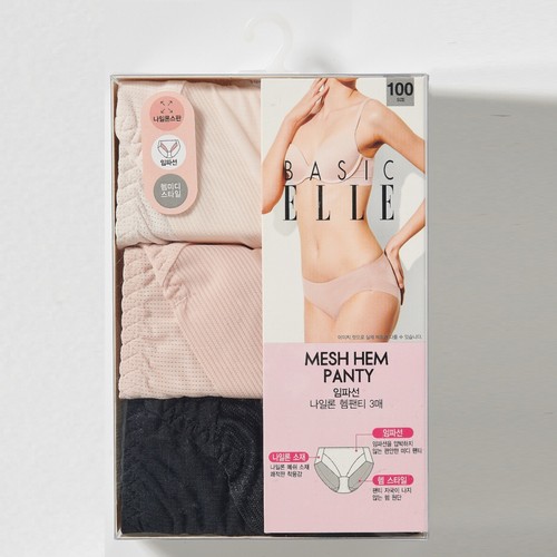 멀티색상/100 베이직엘르 여성 임파선 햄팬티 (3입)