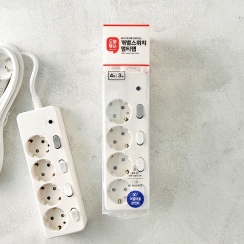오늘좋은 개별스위치 멀티탭(4구, 3m) (AC 16A 250V)