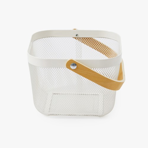 오늘좋은 메탈 메쉬 우드 핸들 바스켓 (정사각) (26*26*29.5CM)