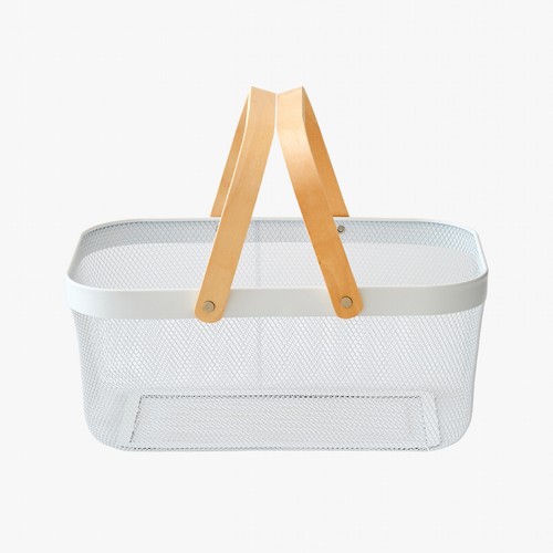 오늘좋은 우드 핸들 메탈 바스켓 (직사각, 화이트) (40*24.5*17.5CM)