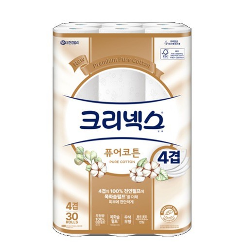 크리넥스 퓨어코튼 4겹화장지 (25M*30롤)