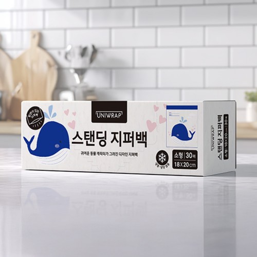 유니랩 스탠딩 지퍼백(소형, 고래) (18*20CM)