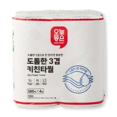 오늘좋은 도톰한 3겹 키친타월 (160매*4롤)