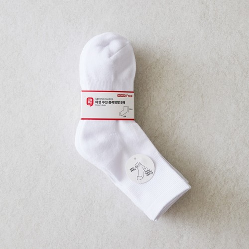 WHITE/FREE 오늘좋은 여성 쿠션 중목 양말 (5매)