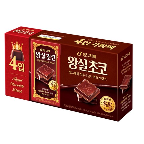 빙그레 왕실초코 우유 (190ML*4)