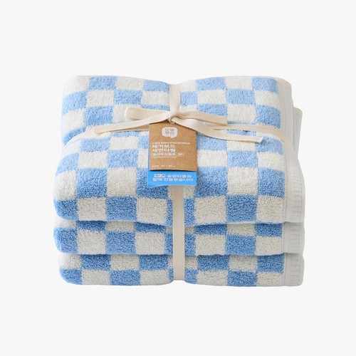 오늘좋은 체커보드 세면타월 3P (클라우드블루) (40*80CM)