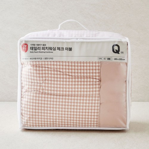 오늘좋은 데일리 체크 이불 (Q,피치핑크) (180*220CM)