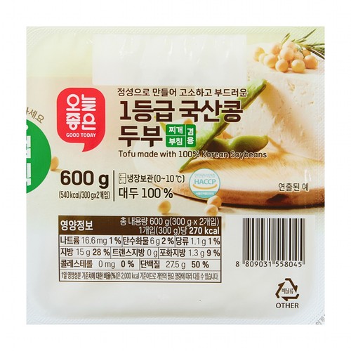 오늘좋은 1등급 국산콩 두부 기획 (300G*2입)