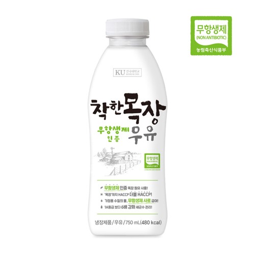 건국유업 착한목장 무항생제 인증 우유 (750ML)