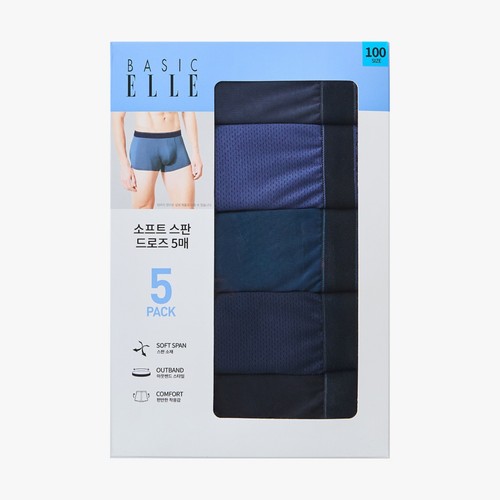 멀티색상/95 베이직엘르 남성 베이직 드로즈 5매 (5매)