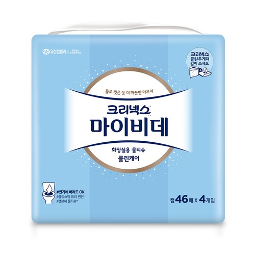 크리넥스 마이비데 클린케어 물티슈 캡형 (46매*4입)