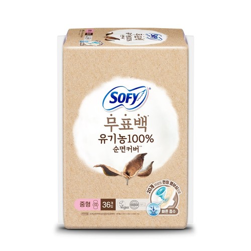 쏘피 유기농 무표백 생리대 (중형) (36입)