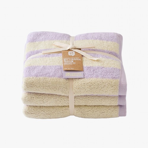 오늘좋은 볼드 스트라이프 세면타월 3P (레몬라일락) (40*80CM)