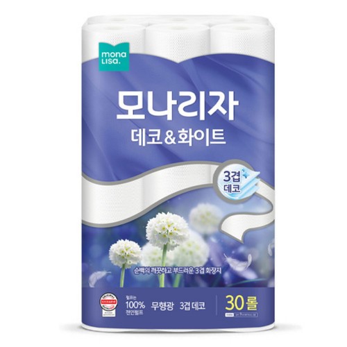 [2팩사면 1팩당 12,900원] 모나리자 데코&화이트 화장지 (27M*30롤)