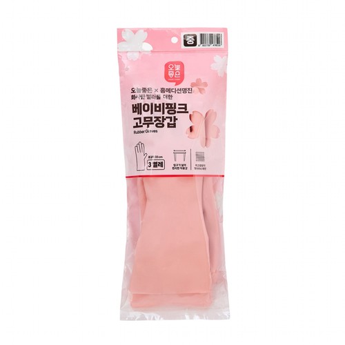 오늘좋은 홈에디션명진 베이비핑크 고무장갑 (3켤레, 중)