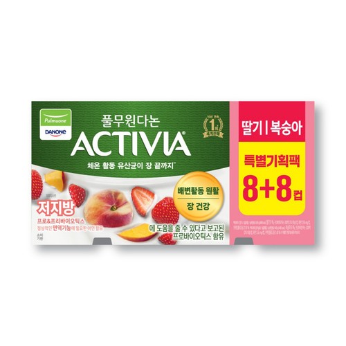 풀무원다논 액티비아 딸기복숭아 8+8 기획 (80G*16입)