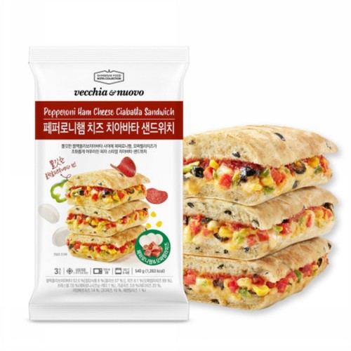신세계푸드 베키아에누보 페퍼로니 햄치즈 치아바타 샌드위치 (180G*3입)