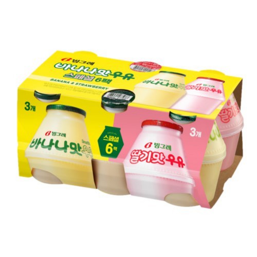빙그레 바나나맛 우유+딸기맛 우유 (240ML*6입)
