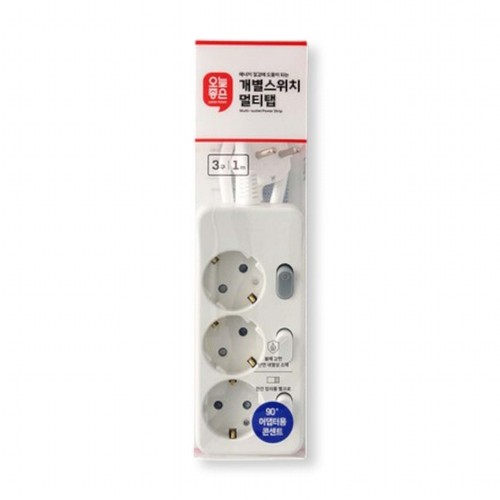 오늘좋은 개별스위치 멀티탭(3구, 1m) (AC 16A 250V)