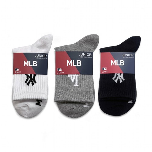 WHITE/24 MLB 주니어 무지로고 중목 양말 (3매)