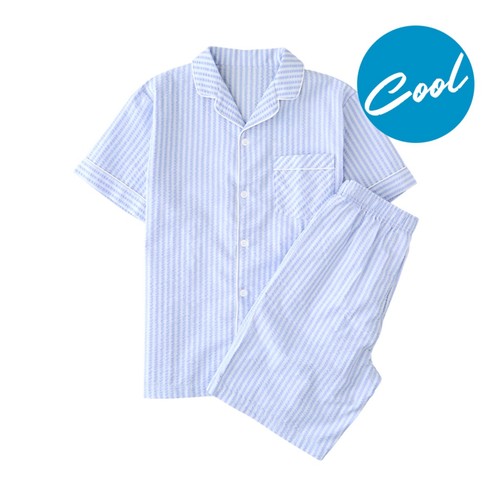 BLUE/XL 오늘좋은 남성 시어서커 반팔 파자마세트