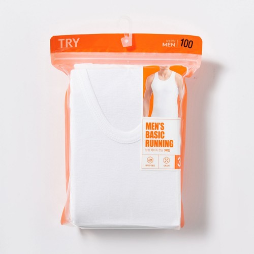 WHITE/100 TRY 남성 런닝 (3입)