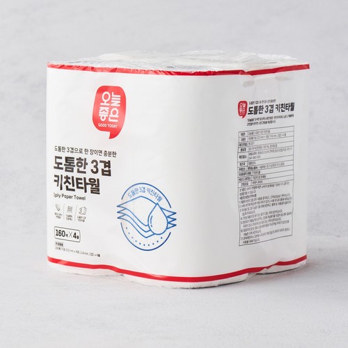 오늘좋은 도톰한 3겹 키친타월 (160매*4롤)