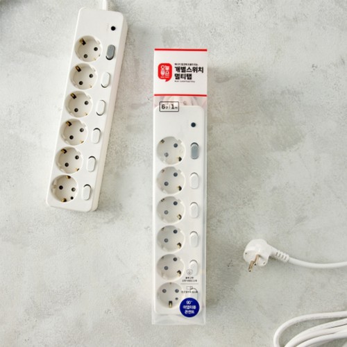 오늘좋은 개별스위치 멀티탭(6구, 1m) (AC 16A 250V)