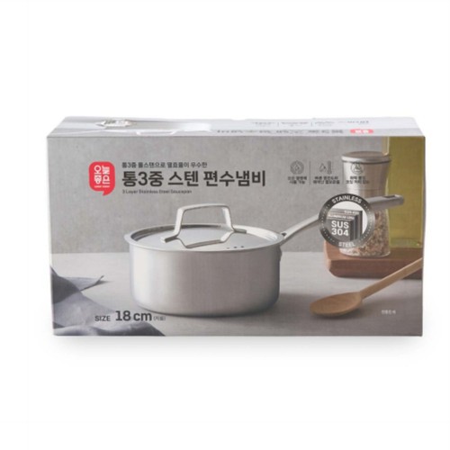 오늘좋은 통3중 스텐 편수냄비 (18CM)