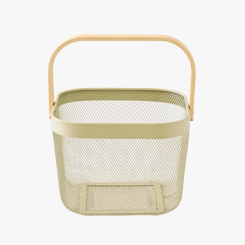오늘좋은 우드 핸들 메탈 바스켓 (정사각, 올리브) (24.5*24.5*18CM)