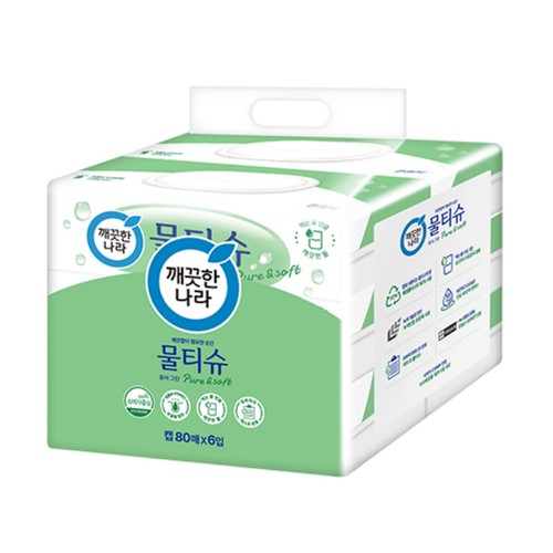 깨끗한나라 퓨어 물티슈 캡형 (80매*6입)