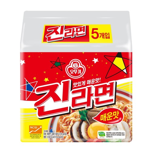 오뚜기 더 맛있게 매워진 진라면 매운맛 (120G*5)