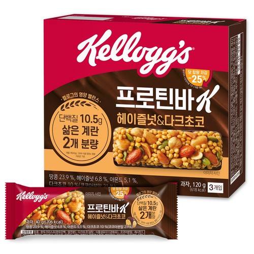켈로그 프로틴바K 헤이즐넛&다크초코 (120G)